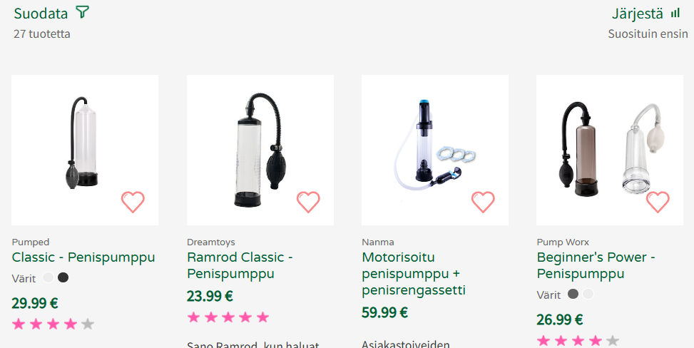 Kaalimadon suositut penispumput